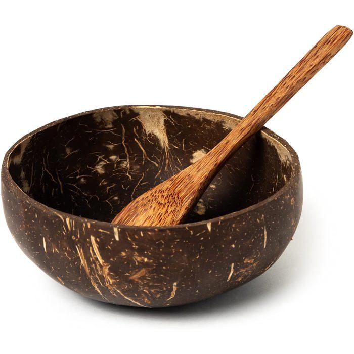 Ensemble de bols et cuillères en noix de coco bio - Produit écologique - Fait à la main - Biodégradable et sans plastique