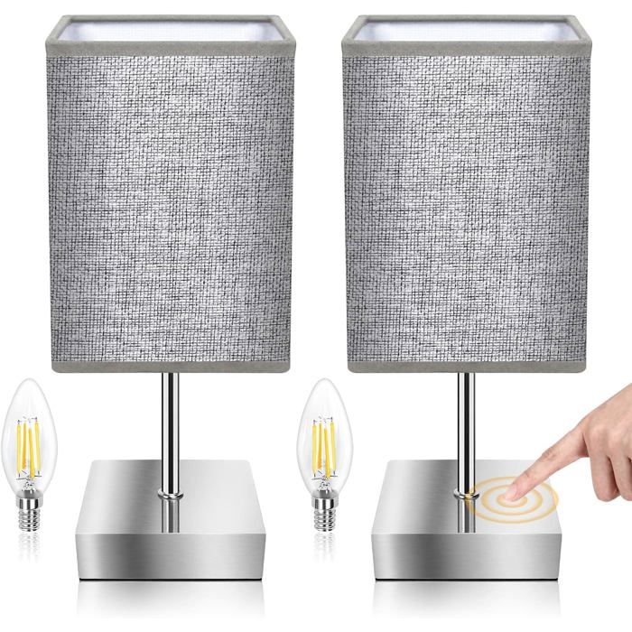 Lampe de chevet tactile Totofac Carré — 3 intensités LED E14 4W 3000K gris