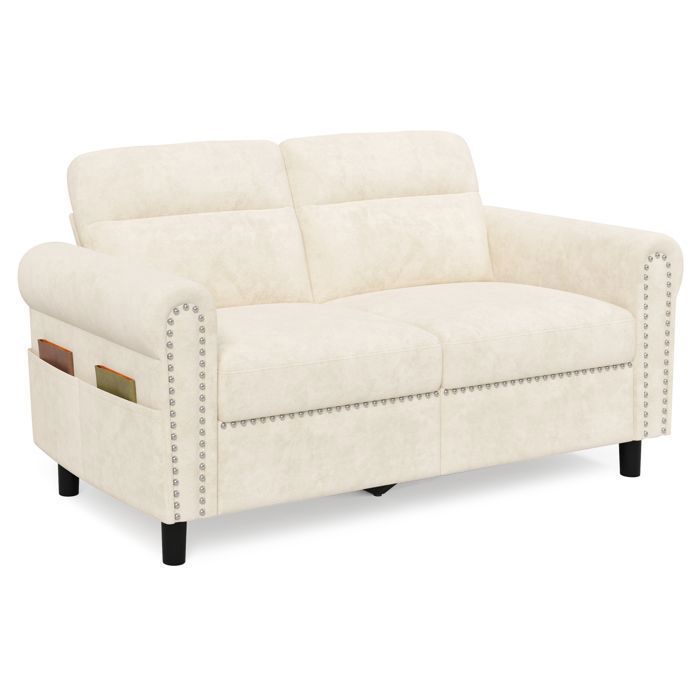 Canapé 2 Places - Bealife Canapé Scandinave en Suédine - 2 Coussins - 2 Accoudoirs - Salon - Chambre - 152 x 76 x 84 cm - Gris