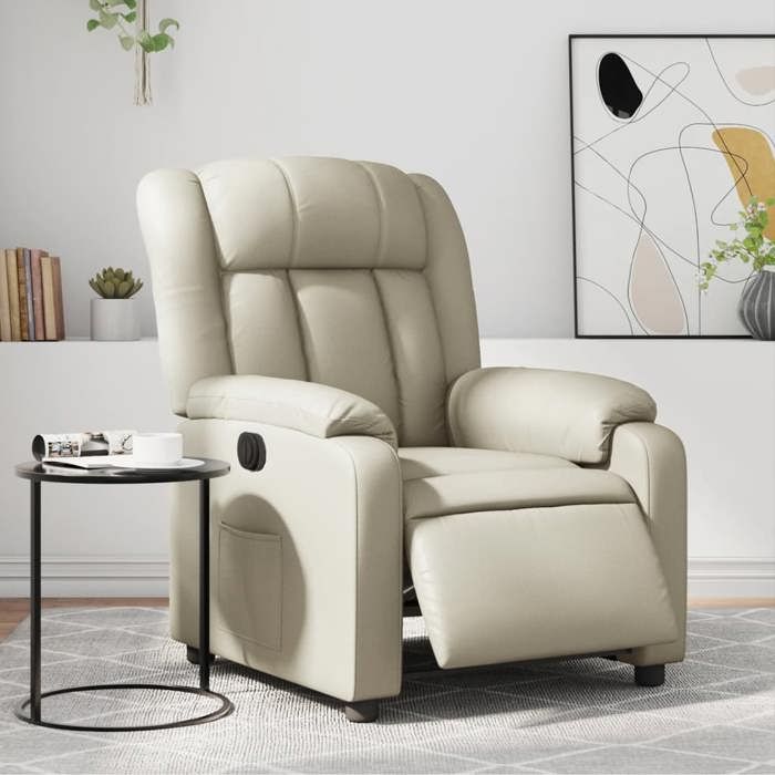 Promo 2026 Fauteuil inclinable Charge 150kg 78x92x98 cm - Fauteuil Releveur Relax électrique Crème Similicuir 3995