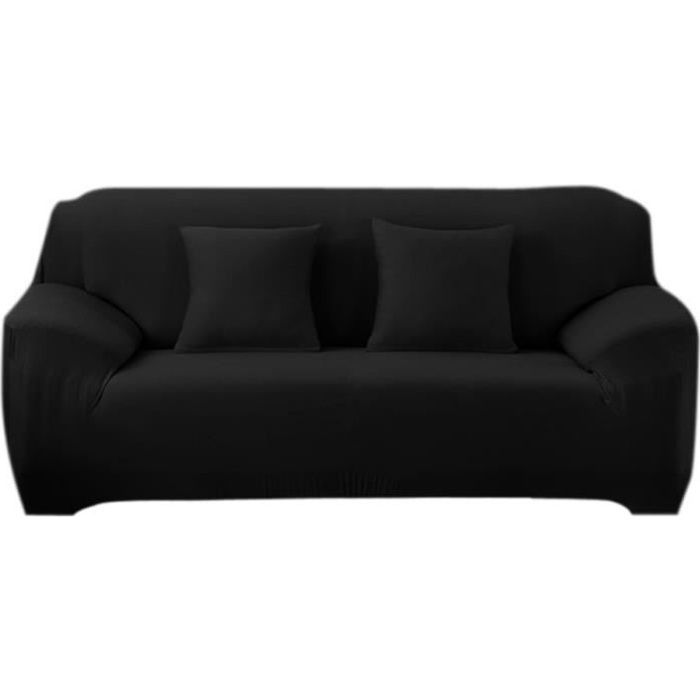 Housse de canapé trois places - ULISEM - 190-230 cm - Noire - Élastique - Antidérapant - Doux - Inodore - Lavable