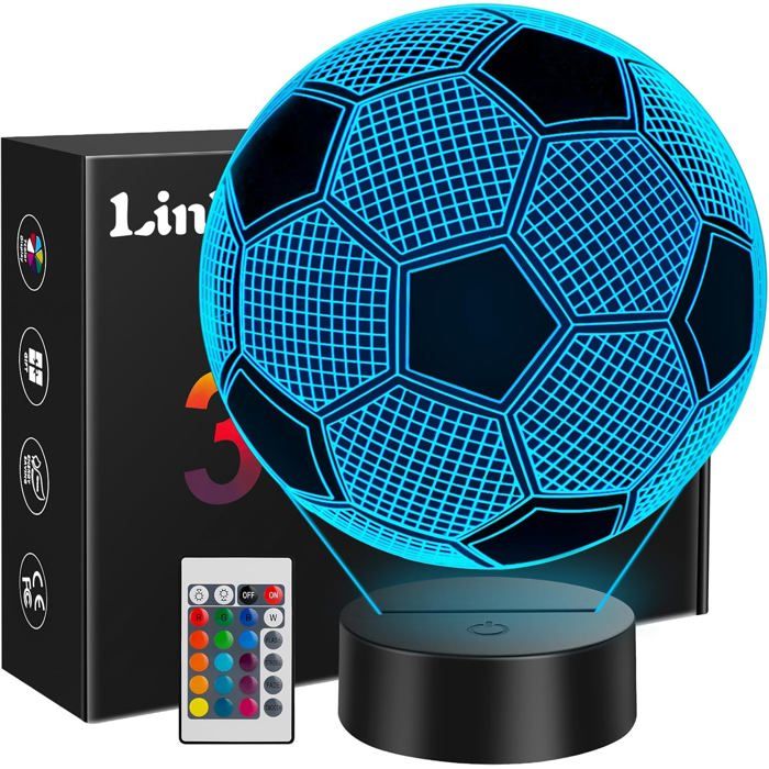 Cadeau Garçon 10 Ans - Veilleuse Enfant Foot Football 3D en Acrylique Lampe de Chevet LED à 16 Couleurs avec blanc VEILLEUSE