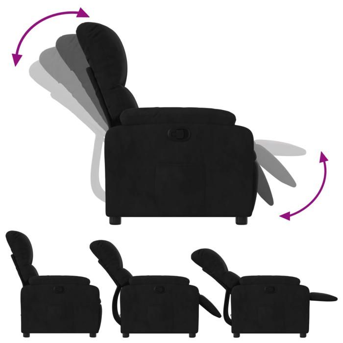 TOP 2026 Chaise inclinable - Fauteuil TV - 1 place - noir tissu microfibre - 75x89.5x103.5 cm FF3930