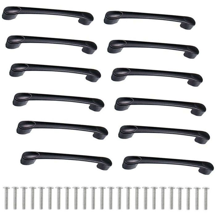 Poignées de cuisine - PZCC - Lot de 12 - Entraxe 160 mm - Longueur 200 mm - Noir brillant