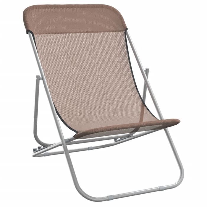 Brun Siège de jardin - Chaises plage pliantes - (2 pcs) - textilène acier enduit poudre C1683