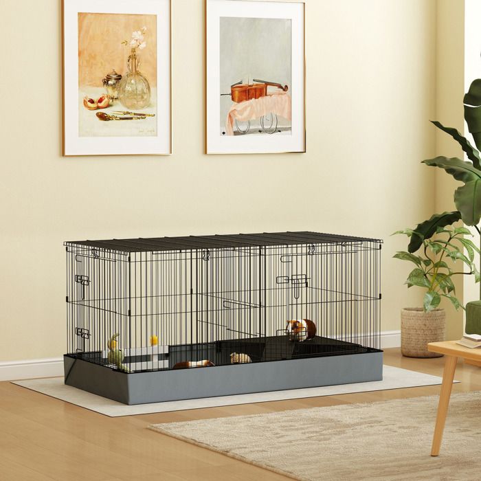 Comparer les prix de MOTHINESSTO3654-Cage pour petits animaux 2 en 1 avec dessus amovible enclos lapin 2 zones séparées rampe 121 x 61 x 61 cm en acier n