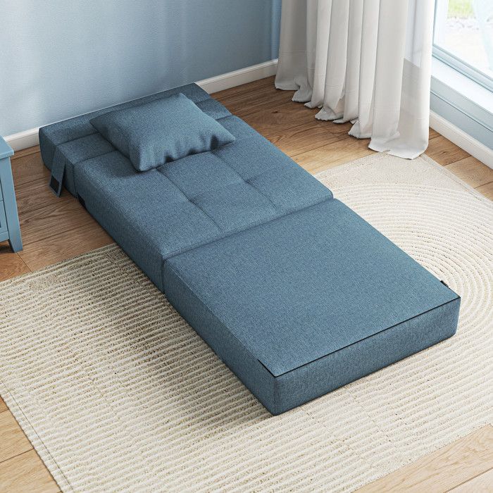 MOTHINESSTO5193-Chauffeuse canapé-lit convertible fauteuil 1 place avec 1 coussin déhoussable tissu bleu foncé