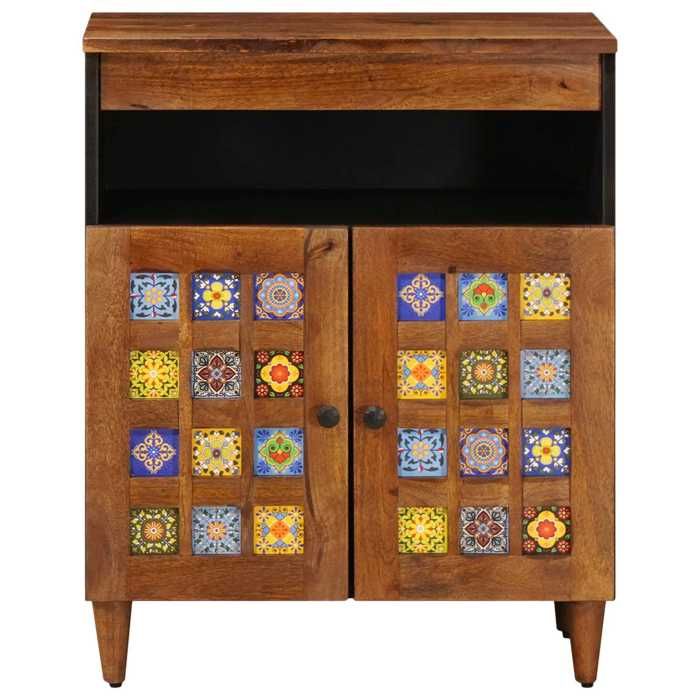 Marron Bahut/Commode couloir - SWEETY Buffet avec porte Noyer 60x33x75cm - Bois de mangue massif CL16763686438