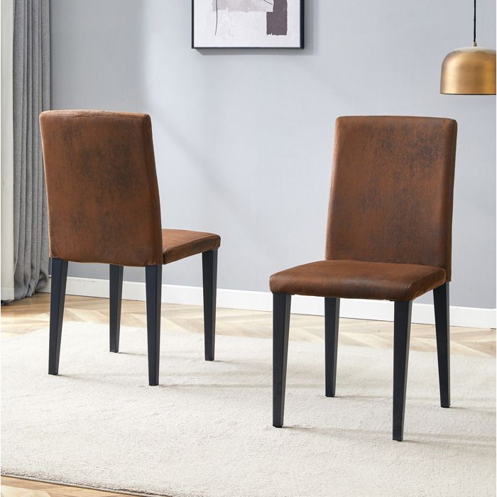 Lot de 2 chaises de salle à manger EVRYAE marron et noir 90 cm dossier haut tissu aspect daim pieds métal