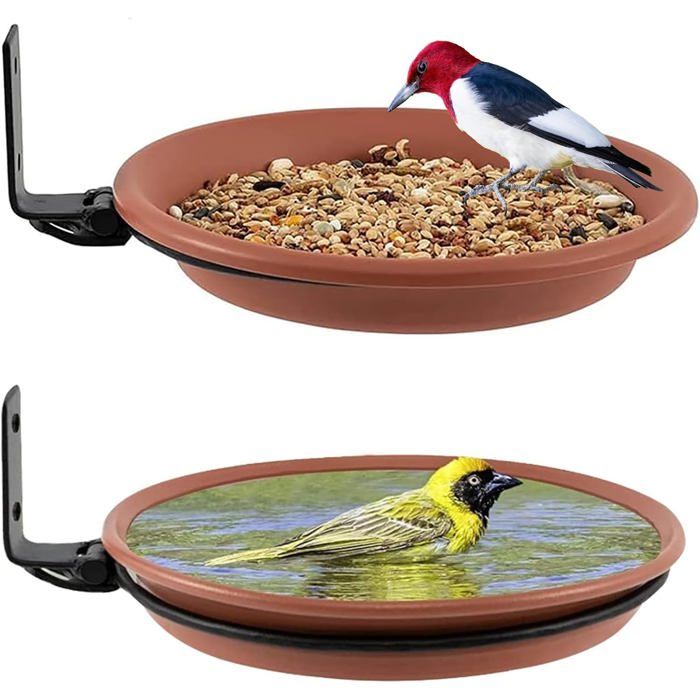 Lot De 2 Mangeoires Suspendues Pour Oiseaux Extérieur Avec Abreuvoir Bains Pour Oiseaux Sauvages Balcon Terrasse Cour Jardin Brun