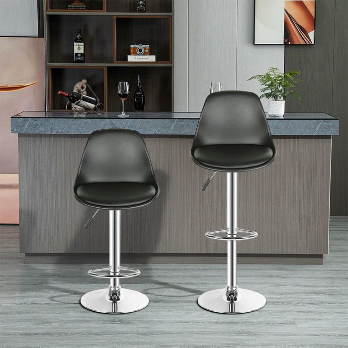 OHMG-Ensemble De 2 Tabourets Hauts De Bar-Poignée De Levage-Pour Comptoir Et Bar-Coussin De Siège En PU-Antidérapant-Noir