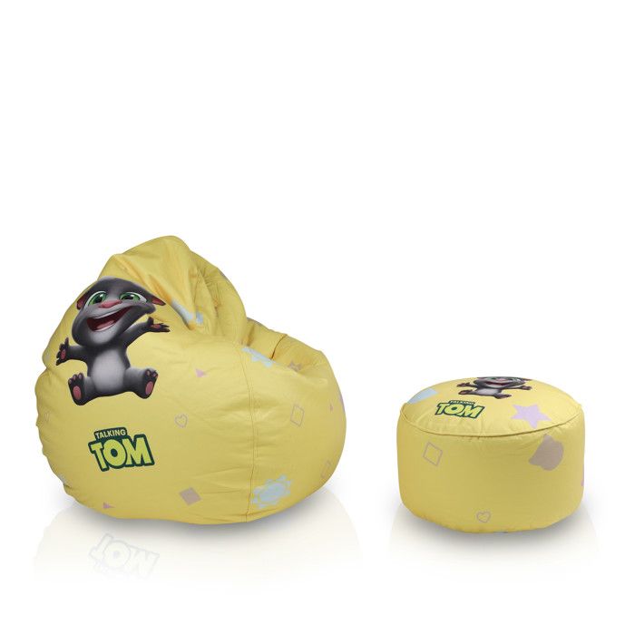 ECOPUF - Pouf Poire Sans Remplissage - Housse de Pouf Enfant Bean Bag Modulable Talking Tom & Friends - 120 cm - Jaune