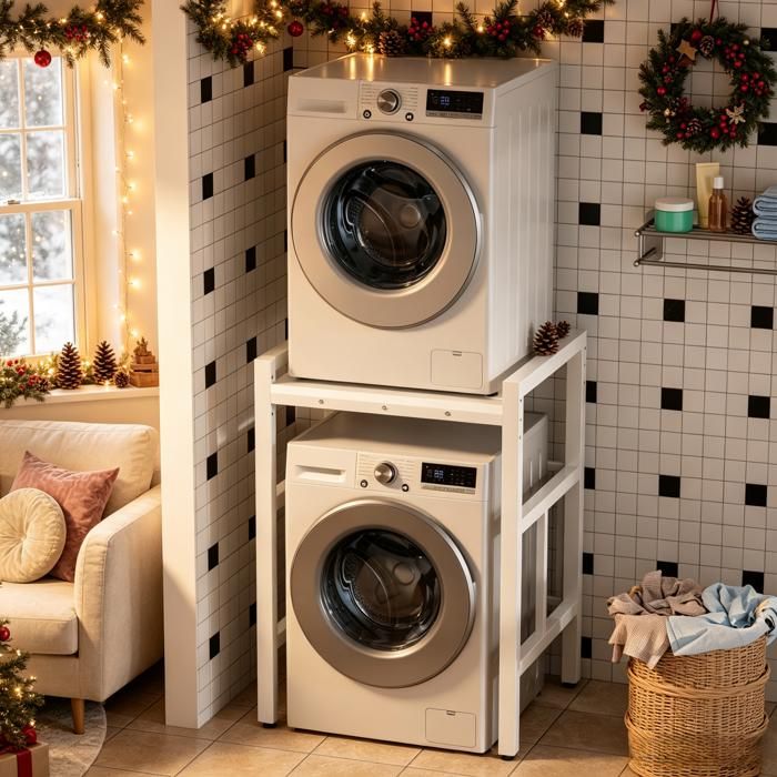 Armoire wc / Étagère de Rangement Lave-Linge Sèche-Linge Hauteur Ajustable Structure Renforcée Charge 250 kg