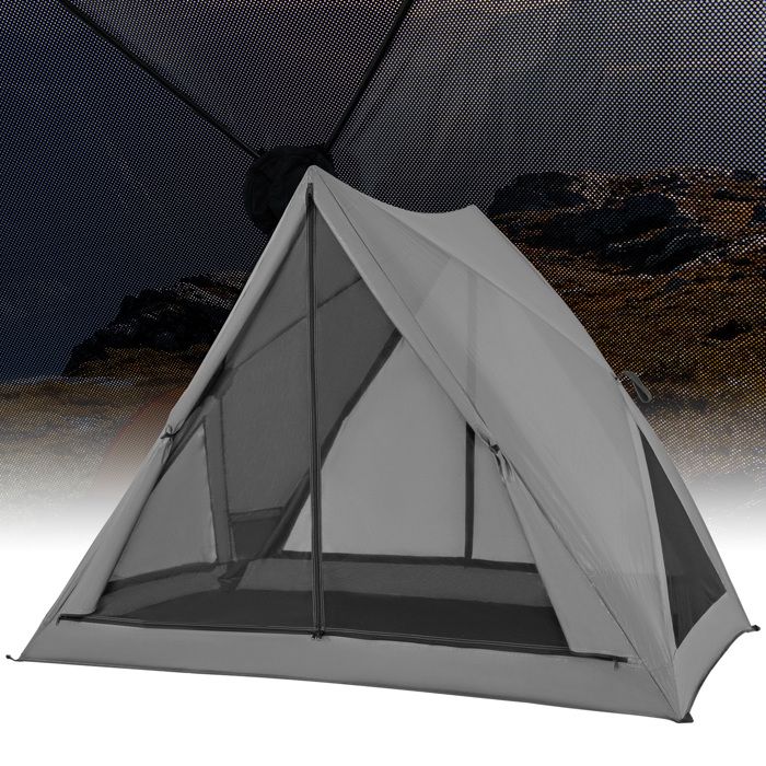 Tente pop-up 2-3 pers double moustiquaire 360° imperméable PU sac de transport pour camping randonnée - Gris