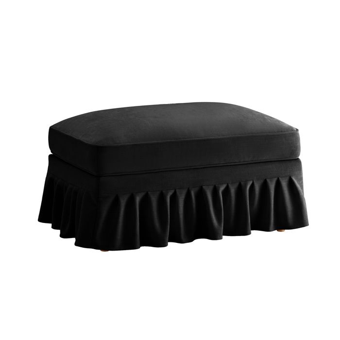 Pouf ottoman en chenille noir 90 x 56 5 x 49 cm jupe amovible assise rembourrée salon et petits espaces