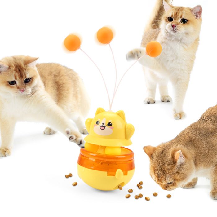Jouet culbuto distributeur pour chat jaune