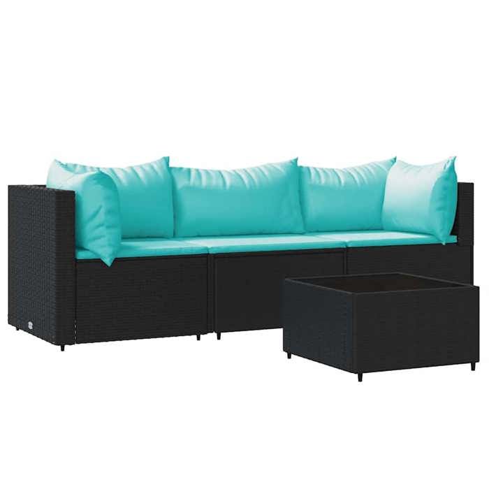 Siège de balcon - HAOSHOP - Salon de jardin 4 pcs avec coussins Noir Résine tressée&01_62753