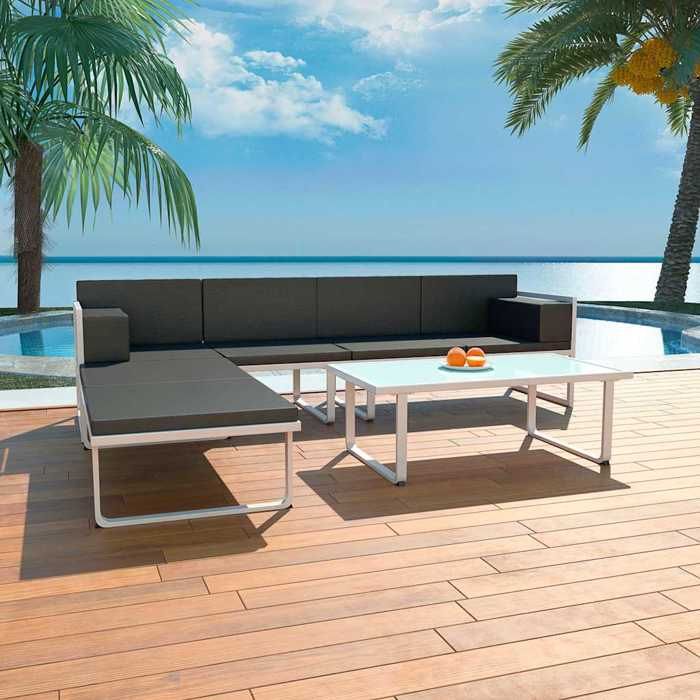 Noir Salon de jardin 4 pcs et coussins Aluminium Noir - Meuble de balcon LV59386