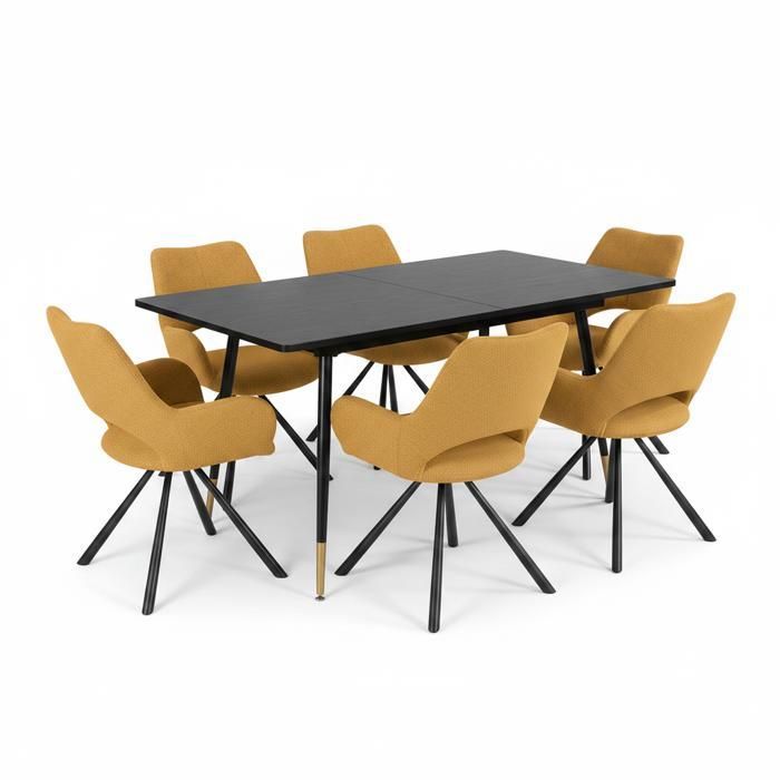 MEUBLES COSY Ensemble de salle à manger comprenant une table extensible et 6 fauteuil en tissu jaune