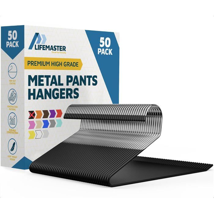 Lot de 50 cintres en métal antidérapants pour Pantalons couvertures et Jeans avec revêtement en Caoutchouc et extrémité Ouverte