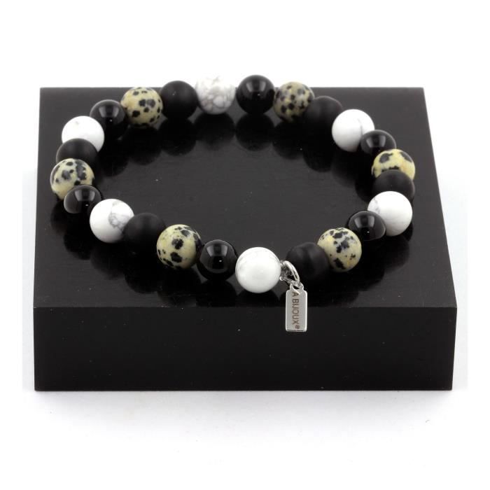 Bracelet Homme Cuir & Perles Agate & Onyx