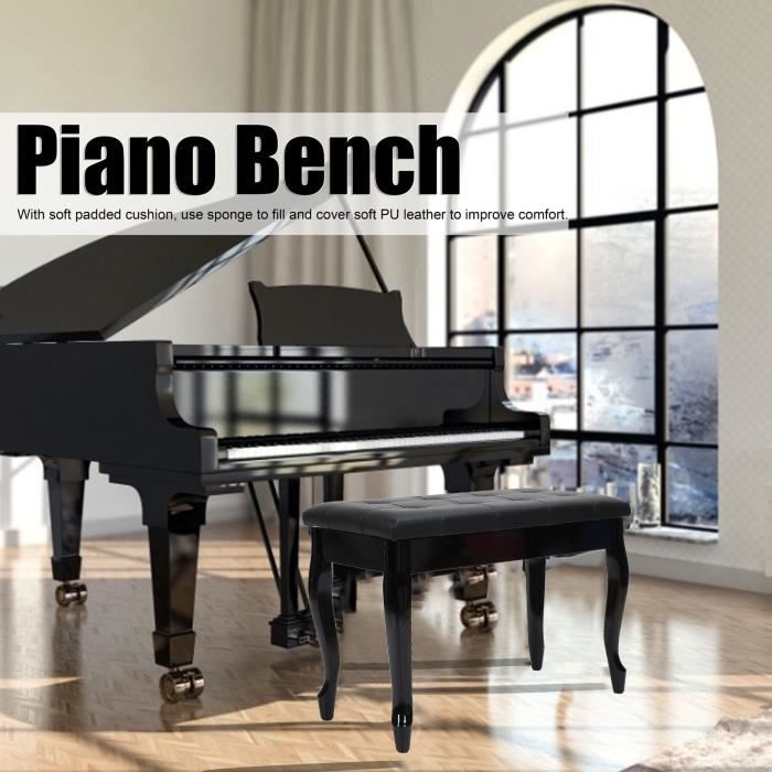 Banc De Piano Réglable En Hauteur - Siège Avec Rangement Intégré, Pieds Courbés Bois Massif Et Rembourrage Cuir PU