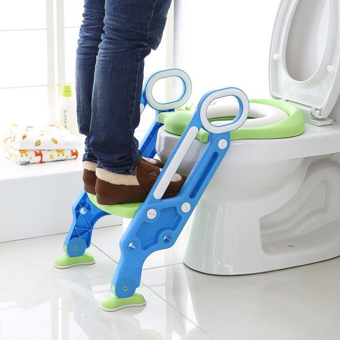 Siège De Toilette Avec Marche Pour Enfant 2-7 Ans – Hauteur Réglable 6 Niveaux, Pliable, Antidérapant