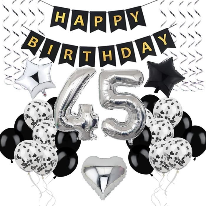 Decoration D Anniversaire 45 Ans Pour 45 Ans Pour Hommes Et Garcons 45 Ballons Noirs Et Argentes Decoration De Fete D Anniver 508 Cdiscount Maison