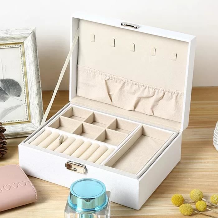 Boîte À Bijoux En Cuir Avec Tiroir, Coffret À Bijoux 2 Couches Grande