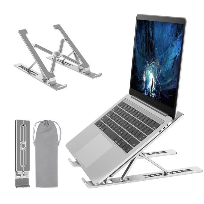 【Upgraded】Support Ordinateur Portable Aluminium Ventilé 7 Réglable Niveaux Support PC Laptop Stand Pliable Portable Léger Refroidisseur pour Laptop/Tablette/MacBook Air Pro/PC/iPad 10-17.3 Pouce 