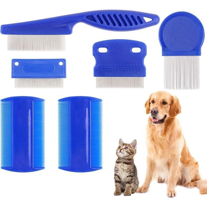 Pet Grooming Lot de 6 peignes anti-puces pour chat et chien, peignes à poux, dents fines, animaux domestiques, taches de cheveux