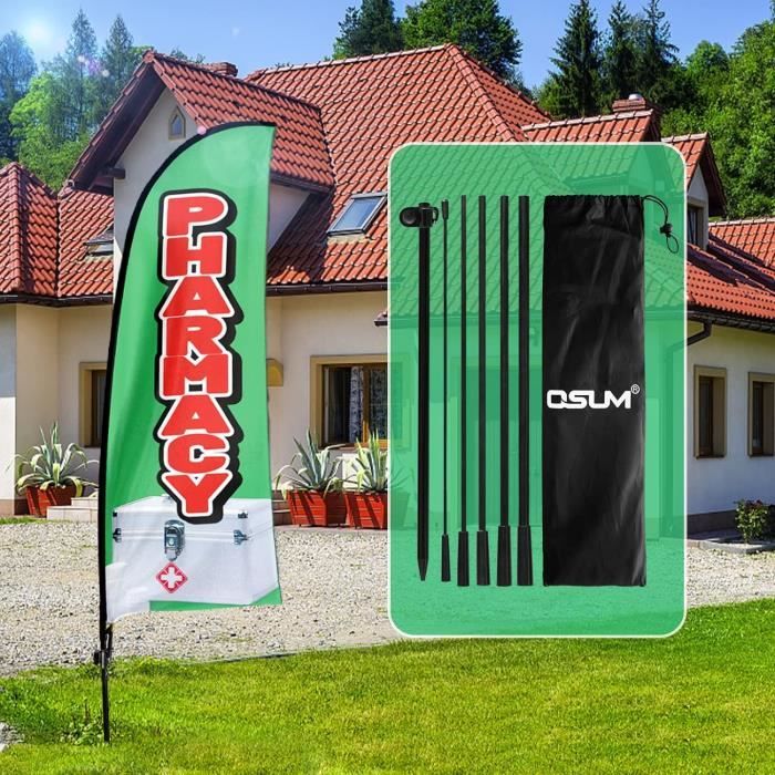 Drapeau Swooper QSUM Bleu/vert 3,4m - Kit Complet Avec Mât Télescopique Et Piquet De Sol Pour Vitrine Ou événement - 2