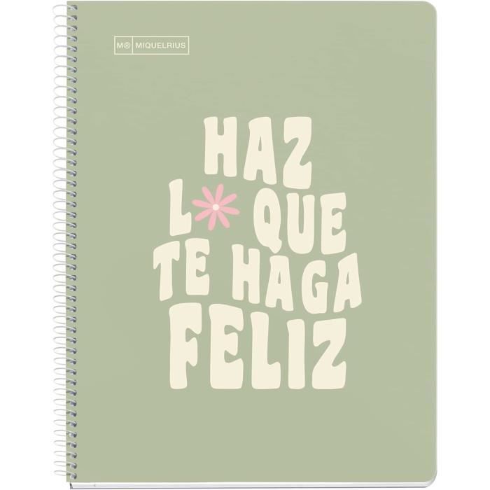 MIQUELRIUS Cahier Notebook Emotions Spirale A4 Séyès 80 Feuilles - Turquoise - Carnet