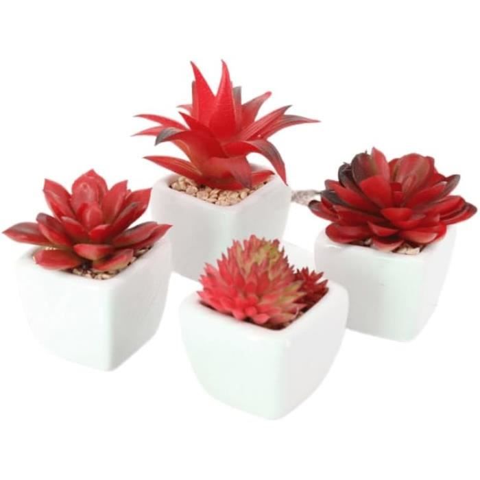 Lot De 15 Plantes Succulentes Artificielles Rouges - Décoration Intérieure Maison, Bureau, Terrarium - Plastique Floqué Réaliste