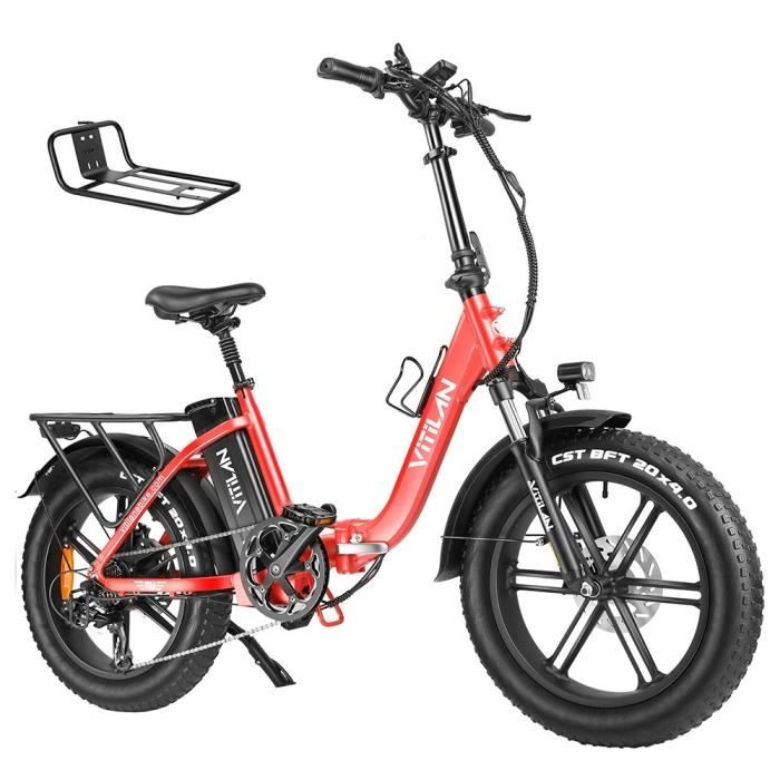 Vélo électrique pliable Vitilan U7 2.0, gros pneu 20 * 4,0 pouces, moteur 750W, batterie au lithium LG amovible 48V 20Ah - Rouge