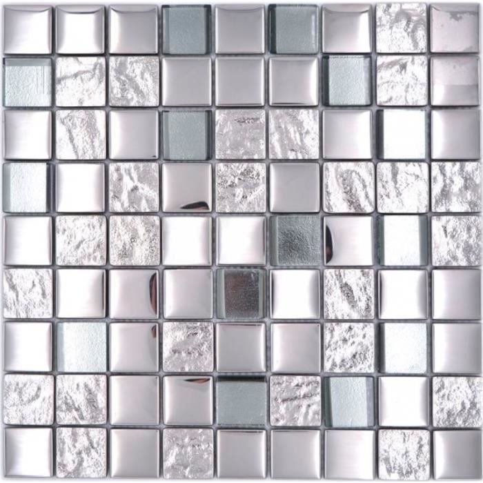 Plaque mosaique alu et verre - gris frozen
