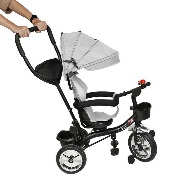 Tricycle Bébé Évolutif 4 en 1 - Roues en Caoutchouc - Tige Réglable