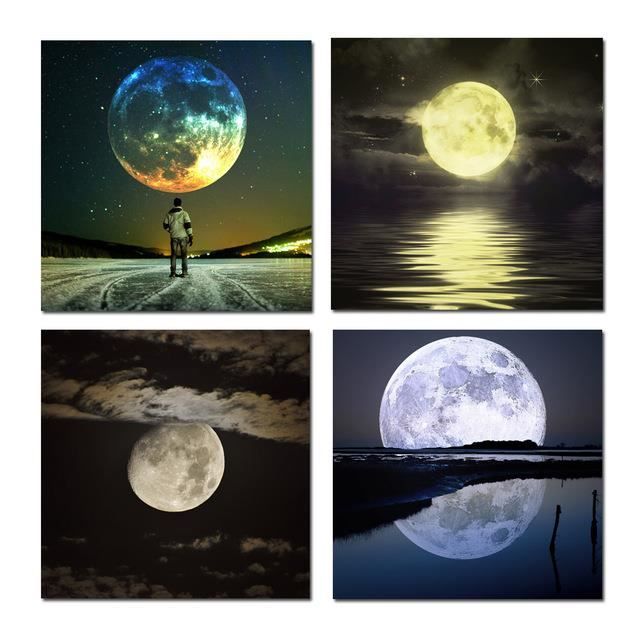 4Panneau Mur Art Pleine Lune Nuit Ciel Paysage Impression Peinture Home  Decor Sans Cadre 40x40cmx4p(Unframed) - Achat / Vente tableau - toile -  Cdiscount