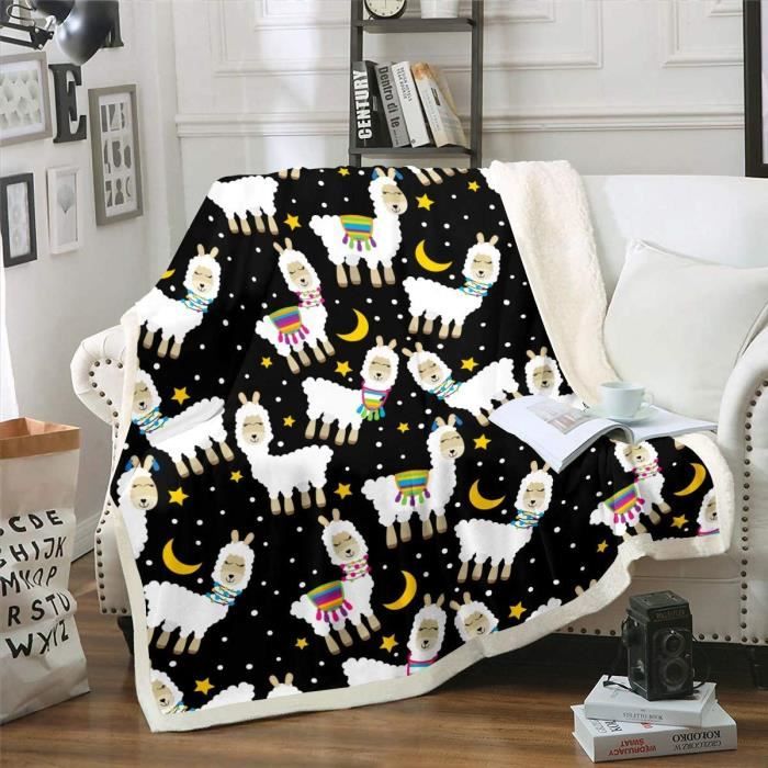 Couverture Polaire Enfant 150x200 Cm - Motif Kawaii Animaux, Dégradé De Couleurs, Recto Molleton Verso Sherpa | Pour Lit, Canapé, Cadeau