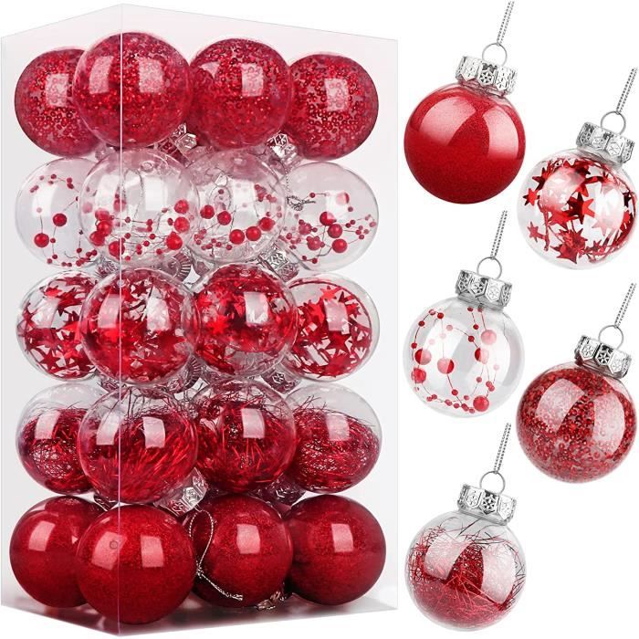 KASESSS 24 Boules De Noël Rouges Mini 3cm - Décoration Sapin Intérieur Extérieur