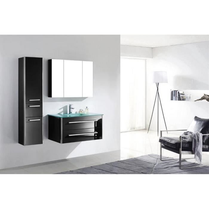 Meuble Salle De Bain Bois Massif Noir Laque Brillant Une Vasque En
