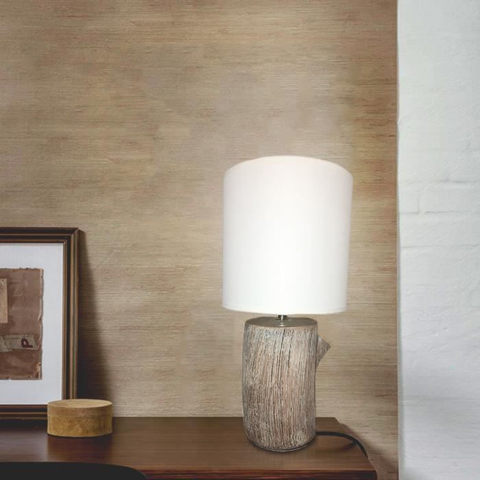 Lampe de table en céramique finiton bois abat jour à poser E27 Compatible LED