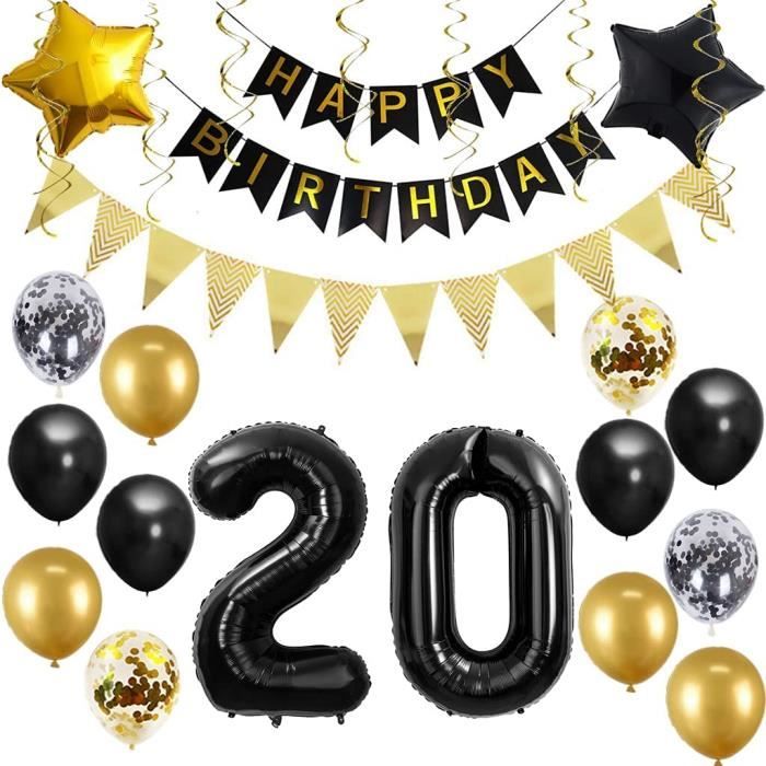 20 ans décoration d'anniversaire, or noir, décoration d'anniversaire, 20  ans pour hommes et femmes, décoration d'anniversaire pour 20 ans,  décoration