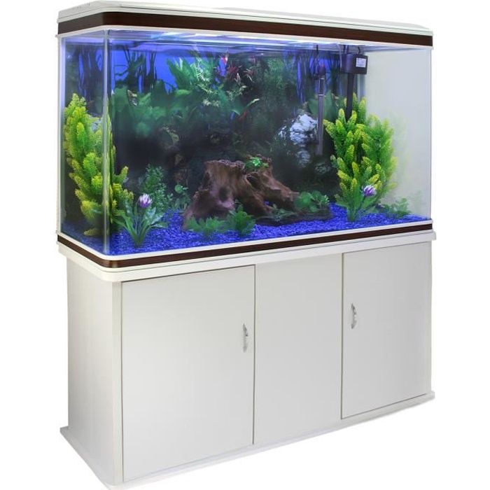 MONSTERSHOP Aquarium Blanc avec Meuble de support Blanc assorti et Gravier Bleu 