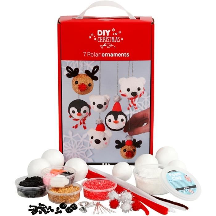 Kit dactivité - Silk Clay - Boules de Noël Animaux - 7 pcs - Décoration de fête - Mixte