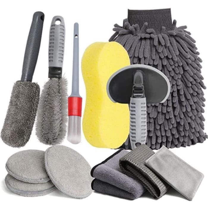 Kit de microfibres, gants & brosse pour nettoyage voiture
