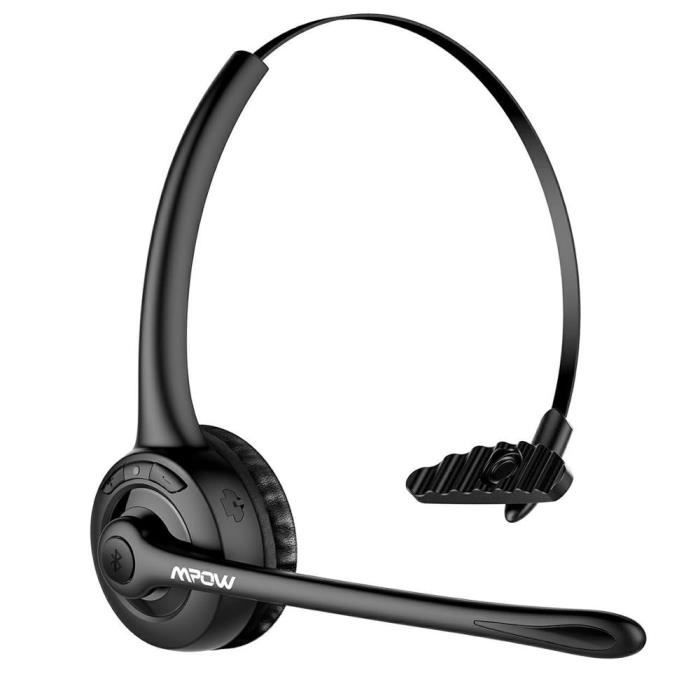 Casque audio Mpow Pro casque mis à jour MBH15 sur la tête sans fil  Bluetooth casque avec micro pour camionneur pilote - black