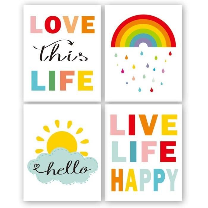 Lot De 4 Posters De Chambre Fille Affiche Arc En Ciel Pour Chambre D Enfants Bebe Affiches D Art De Citation Inspirante Murale Impre Cdiscount Maison
