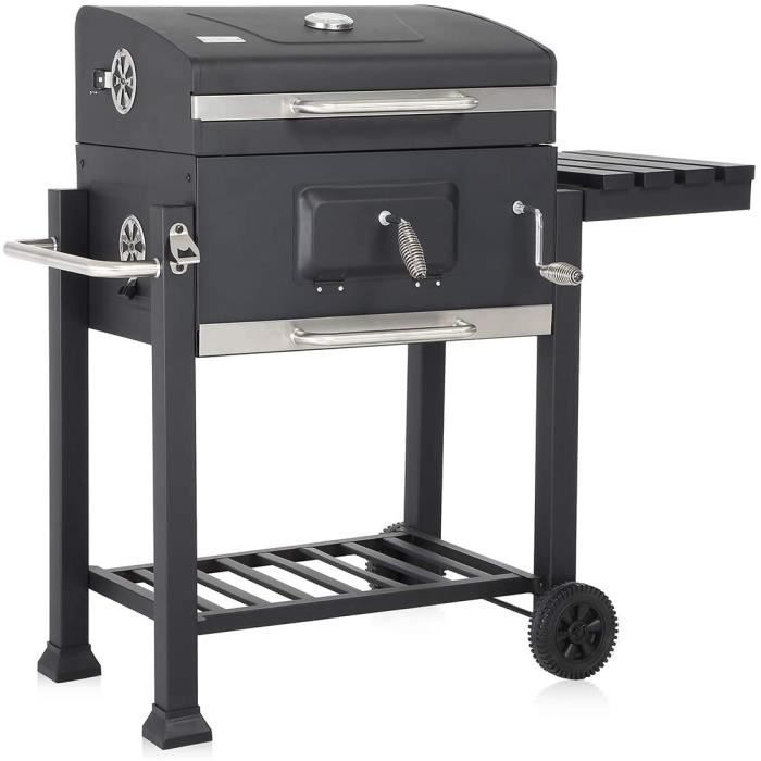 Barbecue Charbon De Bois Strattore XL Réglable - Grille Ajustable, Thermomètre, Roues - 116x56,5x105 Cm - Idéal Jardin