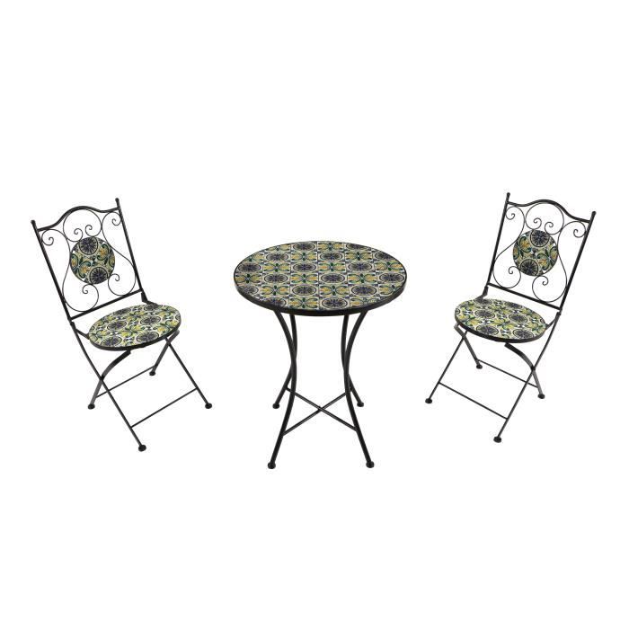 Ensemble Bistro Extérieur Mosaique Bleu/Jaune - AXI - Amélie Table et Chaise Bistrot - Style Sicilien